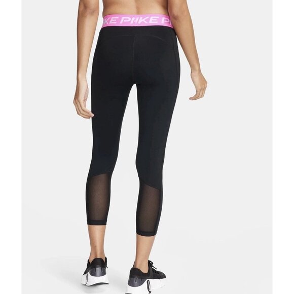 Nike Pro 365 Women's Mid-Rise Mesh-Paneled 3/4 Leggings Black Size NWT!   XS - Picture 3 of 7
